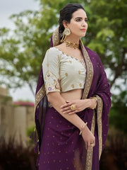 Superior Purple Sequined Embroidery Vichitra Party Wear Saree