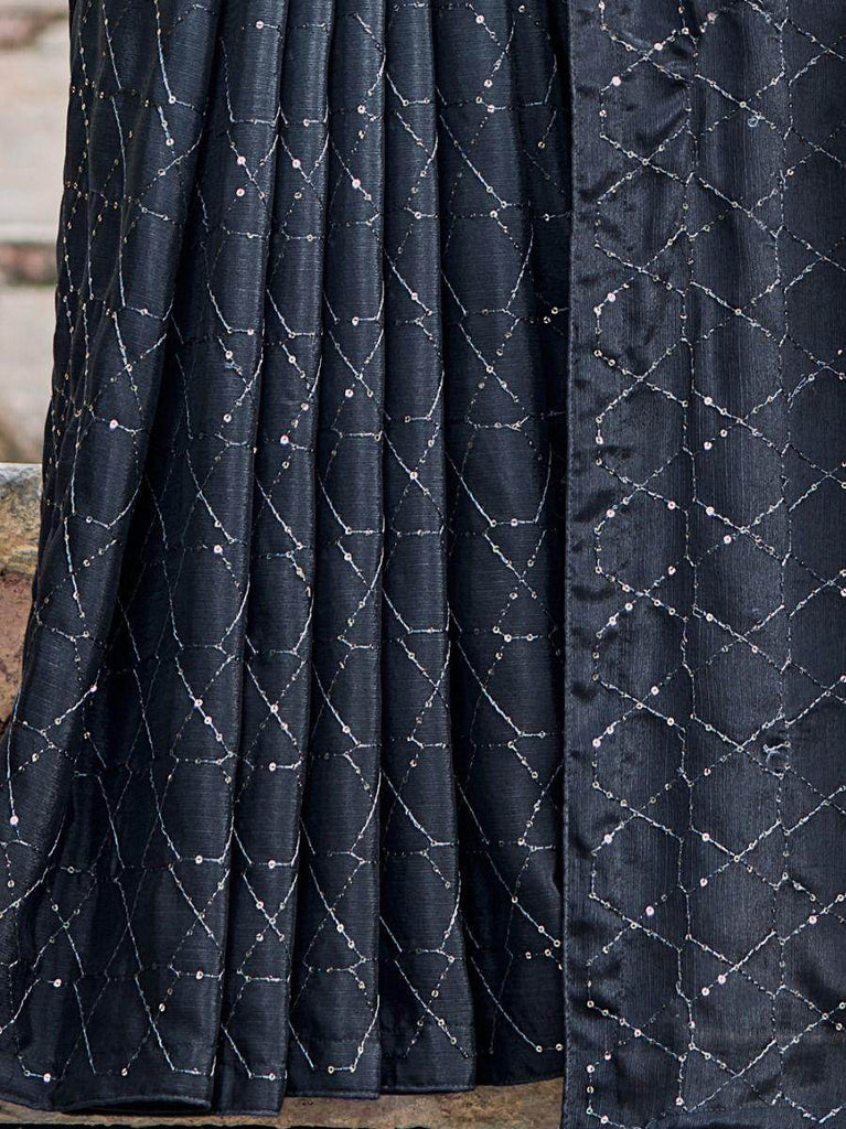 Gorgeous Grey Fully Sequined Embroidered Chinon Party Wear Saree