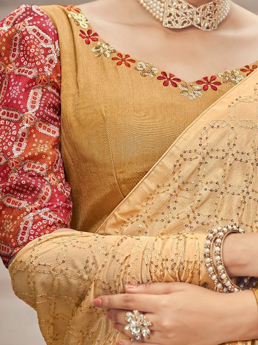 Enchanting Mustard Fully Sequined Chinon Party Wear Saree