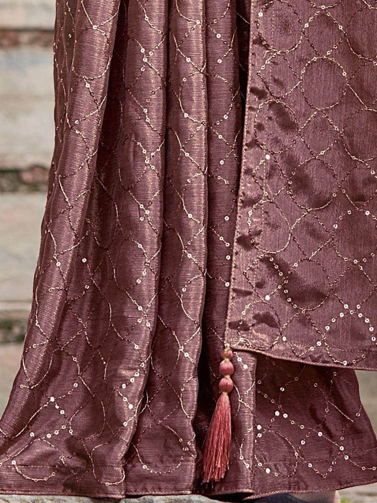 Shaded Dusty Pink Sequins Embroidered Chinon Festive Wear Saree