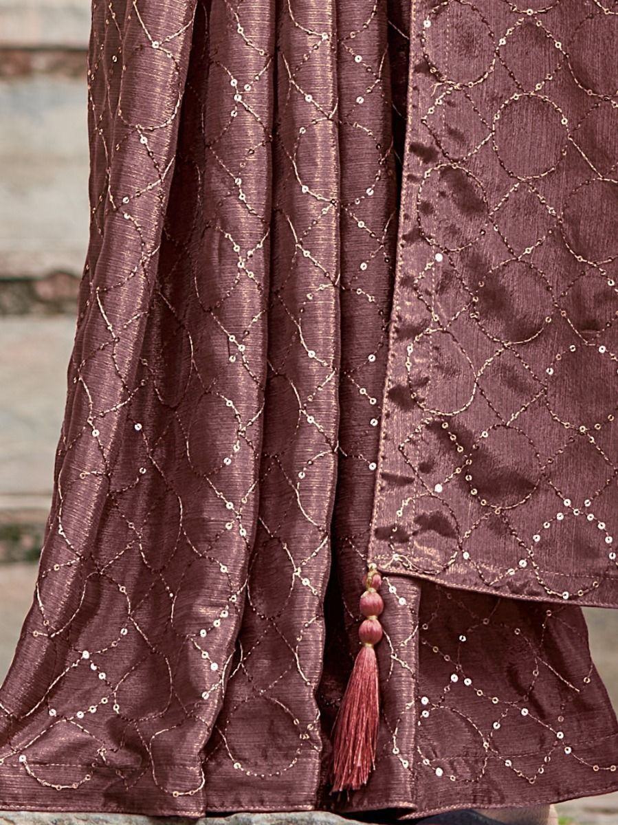 Shaded Dusty Pink Sequins Embroidered Chinon Festive Wear Saree