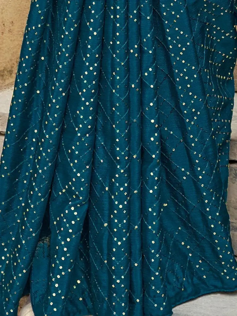 Spectacular Teal Blue fully Sequins embroidered Chinon Saree