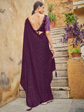 Phenomenal Dark Purple Fully Sequins Embroidered Party Wear Saree