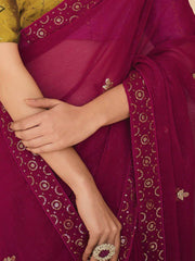 Desirable Pink Sequined Embroidered Chinon Party Wear Saree With Blouse