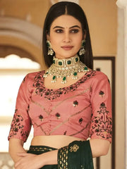 Charming Green Sequined Embroidered Chinon Festival Wear Saree With Blouse
