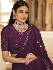 Winning Wine Sequined Embroidered Chinon Festival Wear Saree With Blouse