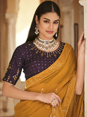Quaint Yellow Sequined Chinon Festival Wear Saree With Blouse