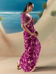 Fabulous Purple Sequins Georgette Wedding Wear Saree With Blouse