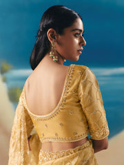 Adorable Golden Sequins Georgette Party Wear Saree With Blouse