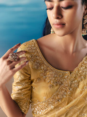 Adorable Golden Sequins Georgette Party Wear Saree With Blouse