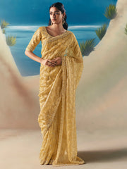 Adorable Golden Sequins Georgette Party Wear Saree With Blouse