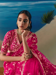 Incredible Pink Sequins Georgette Party Wear Saree With Blouse