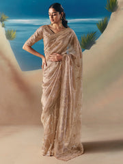 Outstanding Beige Sequins Georgette Wedding Wear Saree With Blouse