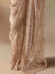 Outstanding Beige Sequins Georgette Wedding Wear Saree With Blouse