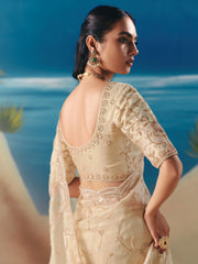 Precious Cream Sequins Georgette Reception Wear Saree With Blouse