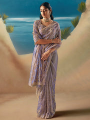 Classic Lavender Sequins Georgette Wedding Wear Saree With Blouse