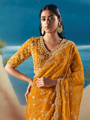 Amazing Yellow Sequins Georgette Wedding Wear Saree With Blouse
