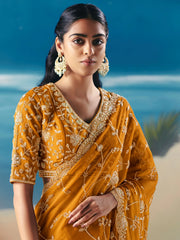 Amazing Yellow Sequins Georgette Wedding Wear Saree With Blouse