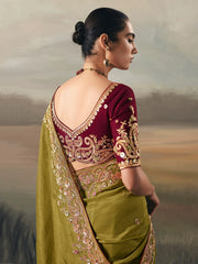 Wonderful Green Zari Embroidered Silk Wedding Wear Saree With Blouse