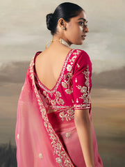 Captivating Pink  Zari Embroidered Silk Party Wear Saree With Blouse