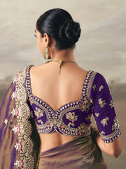 Stunning Brown Shaded Diamond Work Silk Party Wear Saree With Blouse