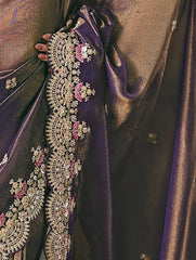 Stunning Brown Shaded Diamond Work Silk Party Wear Saree With Blouse