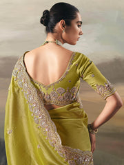 Gorgeous Green Sequins Embroidered Silk Festive Wear Saree With Blouse