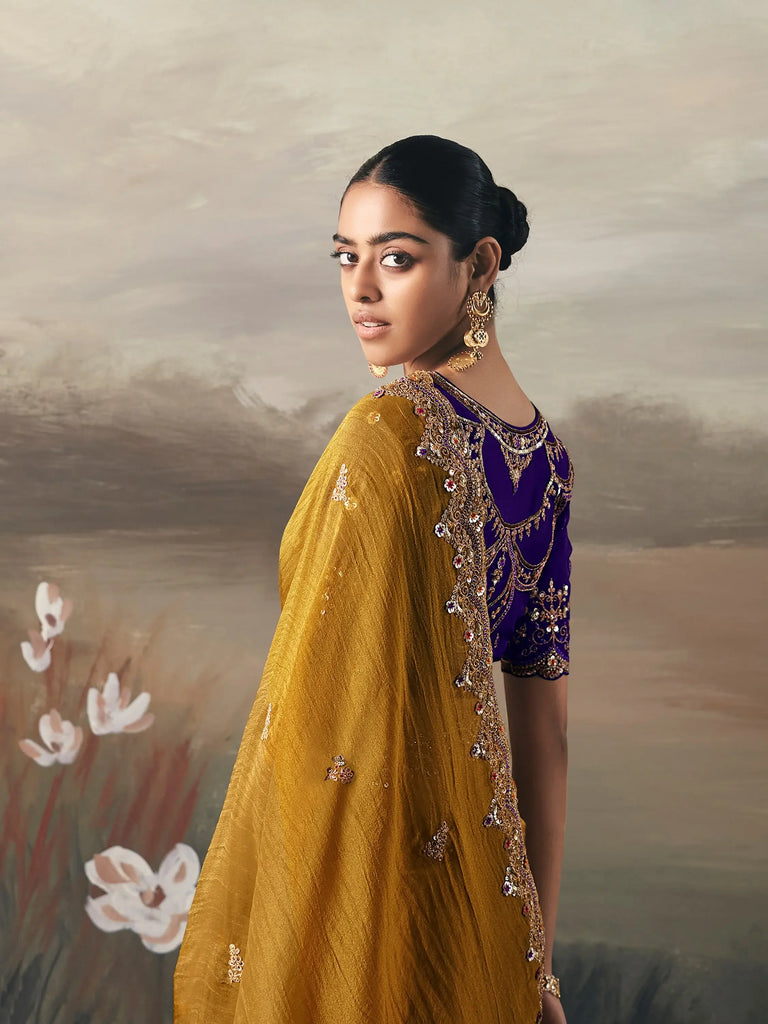 Pretty Yellow Stone Work Silk Wedding Wear Saree With Blouse