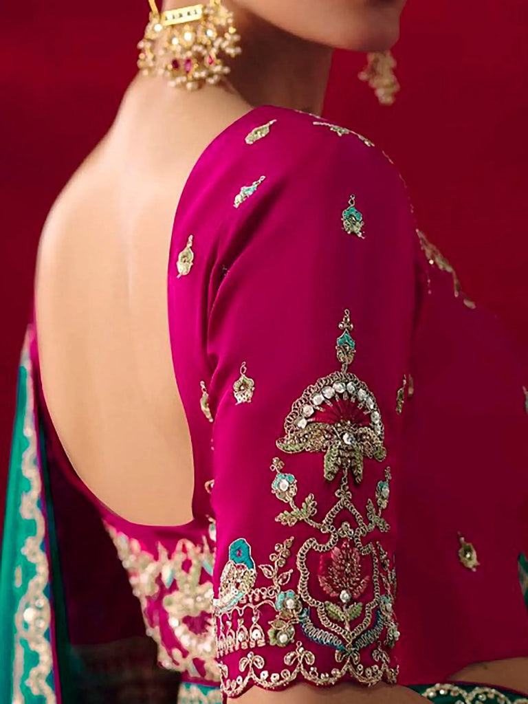 Impressive Green Embroidered Silk Wedding Wear Saree With Blouse