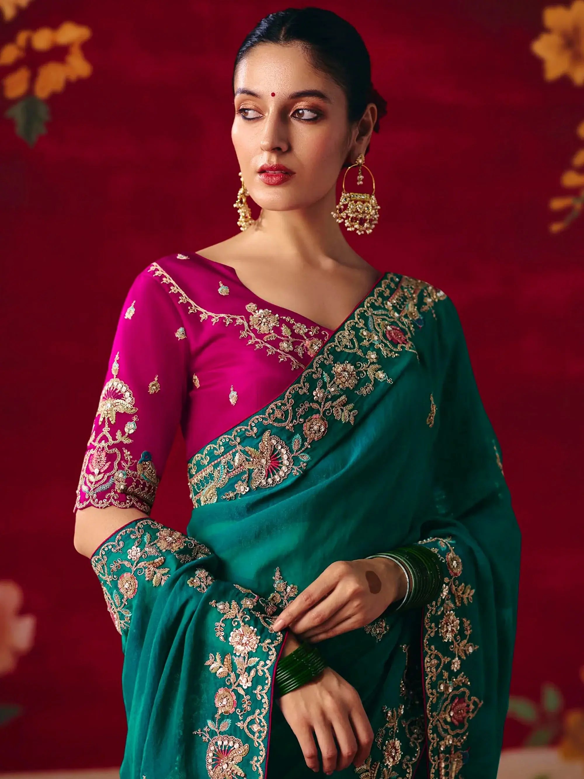 Impressive Green Embroidered Silk Wedding Wear Saree With Blouse
