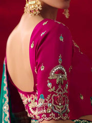 Impressive Green Embroidered Silk Wedding Wear Saree With Blouse