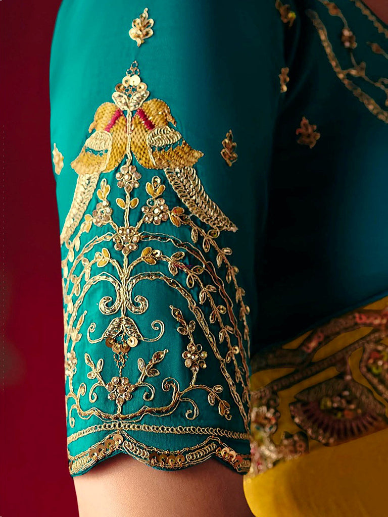 Stylish Yellow Embroidered Organza Haldi Wear Saree With Blouse