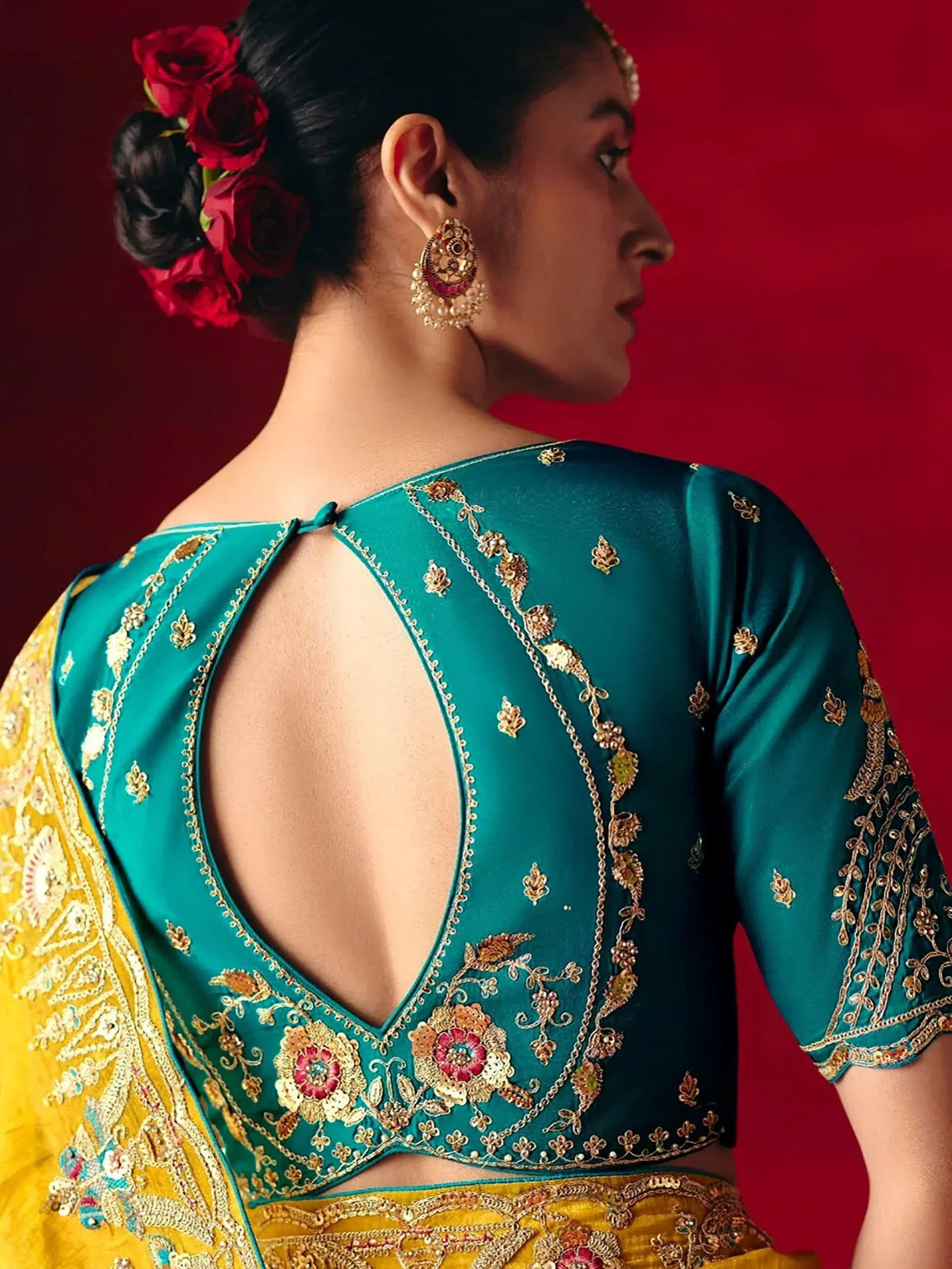 Stylish Yellow Embroidered Organza Haldi Wear Saree With Blouse