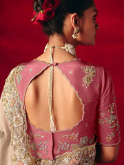 Awesome Beige Embroidered Silk Engagement Wear Saree With Blouse