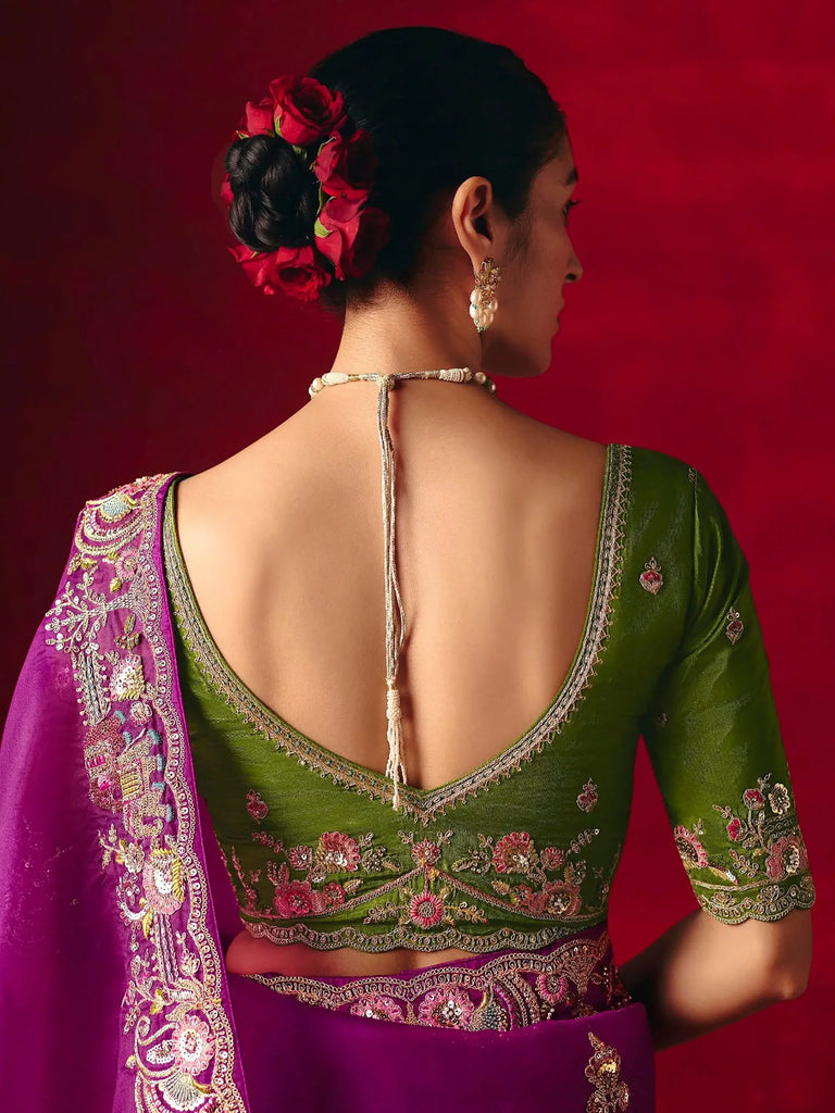 Gorgeous Purple Embroidered Silk Festive Wear Saree With Blouse