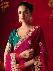 Graceful Pink Embroidered Silk Party Wear Saree With Blouse