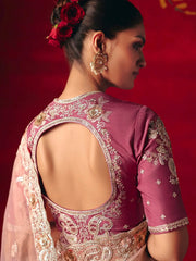 Captivating Pink Embroidered Organza Reception Wear Saree With Blouse