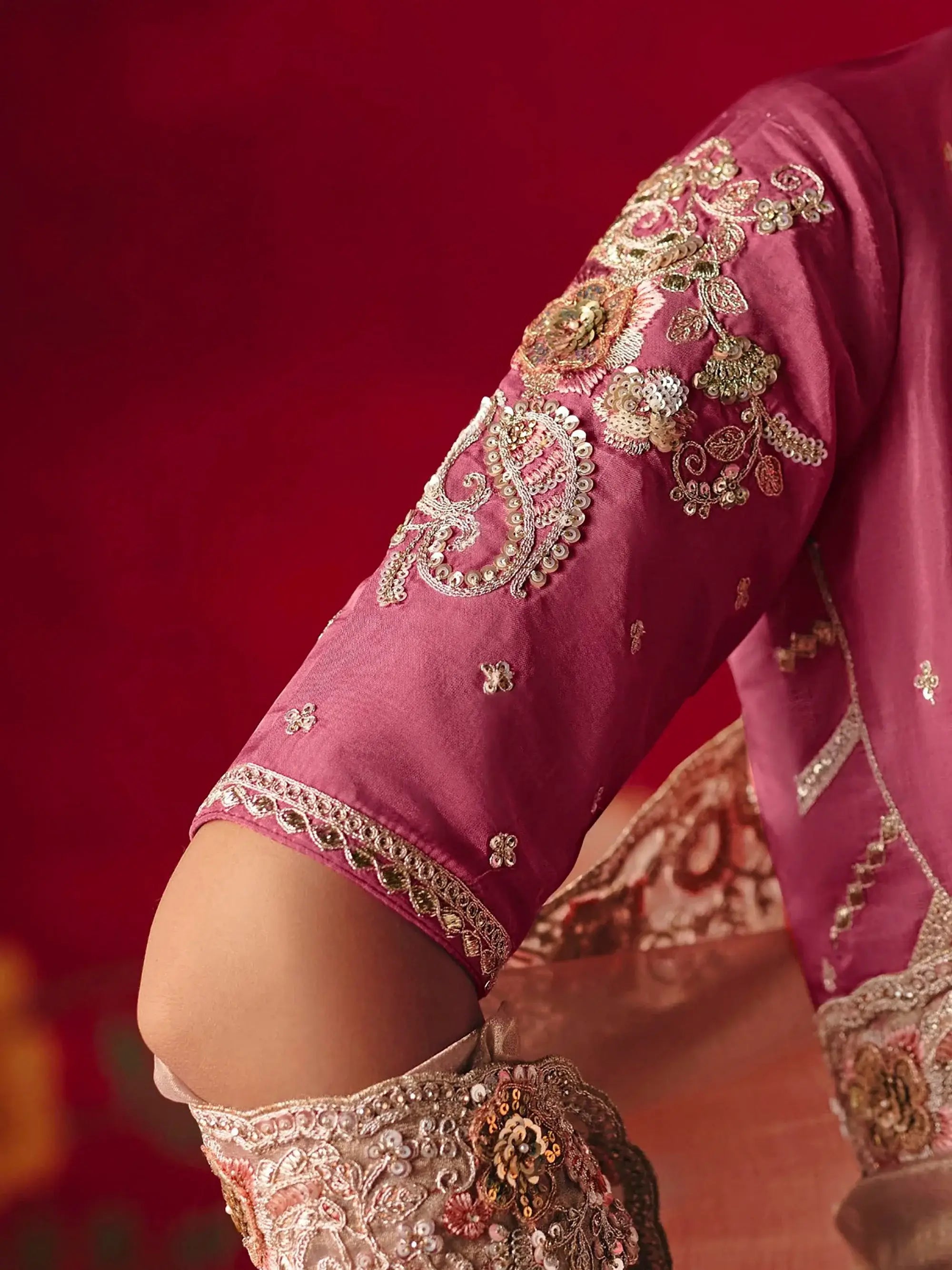 Captivating Pink Embroidered Organza Reception Wear Saree With Blouse