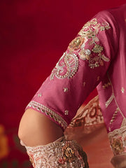 Captivating Pink Embroidered Organza Reception Wear Saree With Blouse