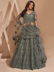 Marvelous Light Green Heavy Embroidered Net Party Wear Lehenga Choli