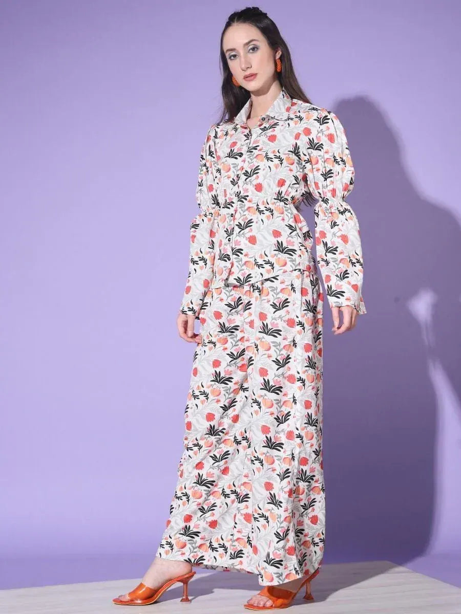 Floral print ethnic gown with puff sleeves, perfect for Indian occasions and festive wear