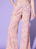 Chic Baby Pink Floral Printed Platinum Crepe Events Wear Palazzo Top