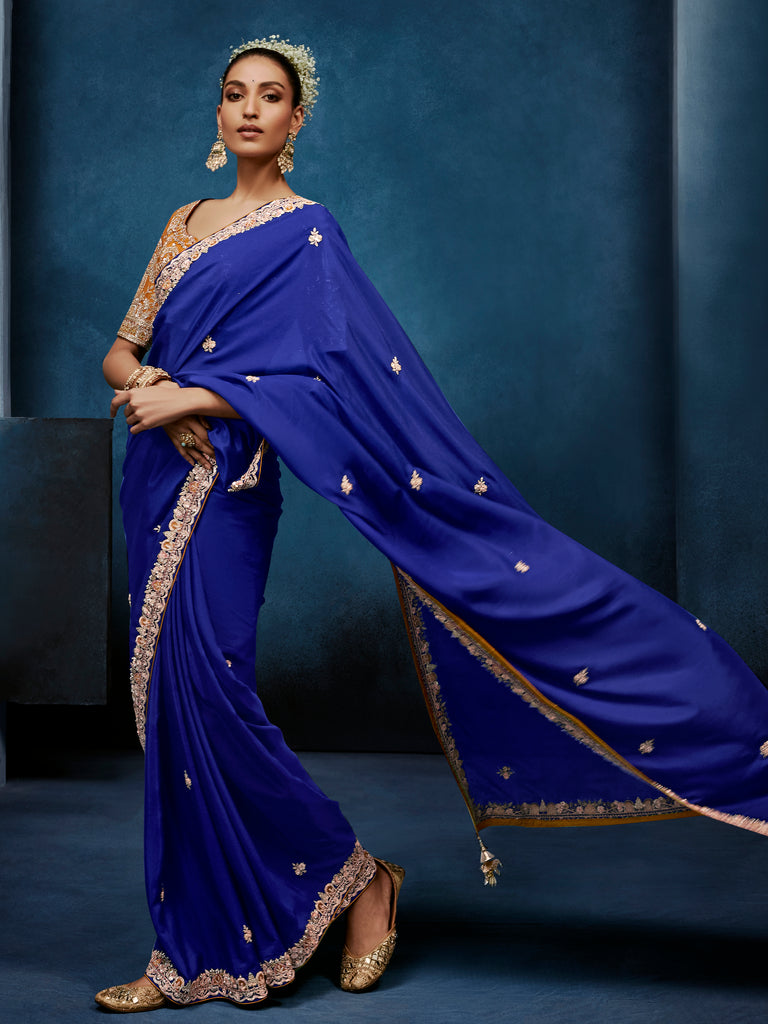 Noteworthy Blue Sequins Silk Traditional Saree With Blouse