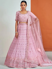 Winsome Pink Georgette Sequins Work Bridesmaid Lehenga Choli