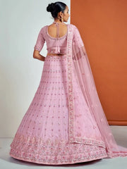 Winsome Pink Georgette Sequins Work Bridesmaid Lehenga Choli