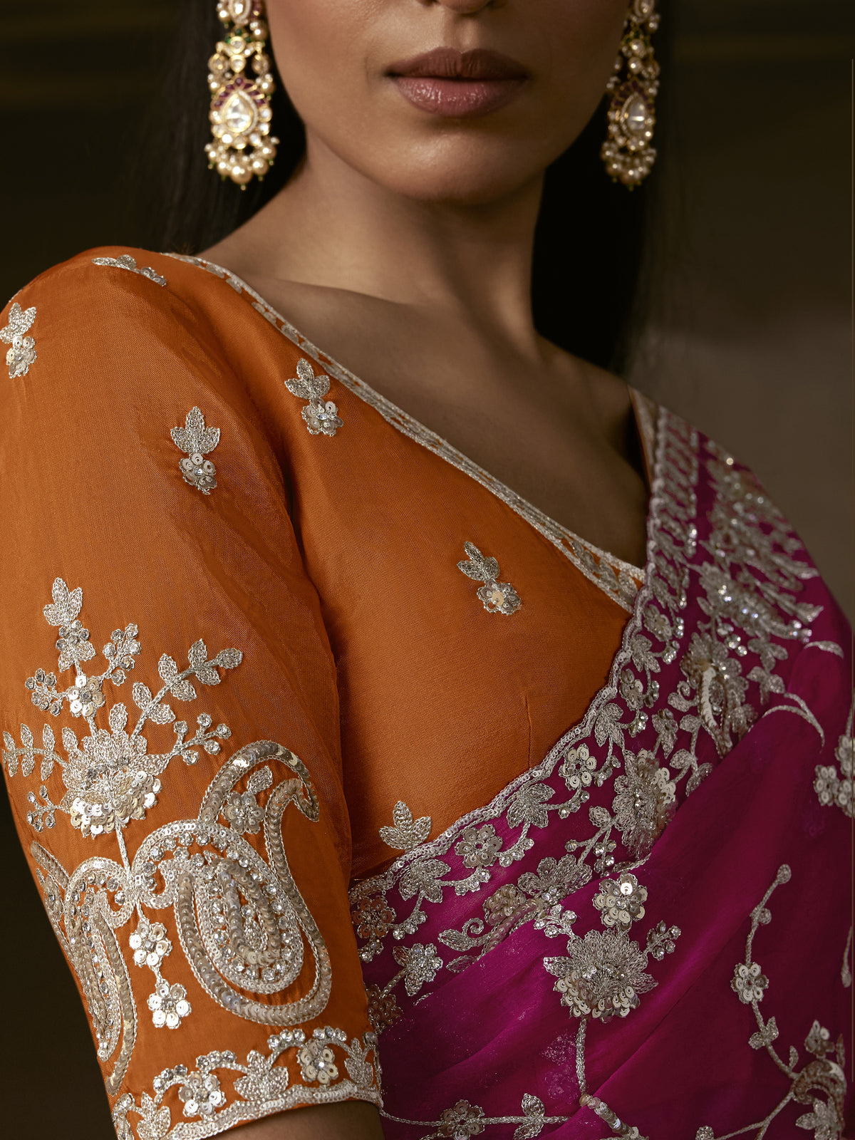 Pretty Rani Pink Zari Embroidery Organza Designer Saree With Blouse
