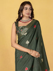 Attractive Sea Green Printed Silk Festival Wear Saree With Blouse