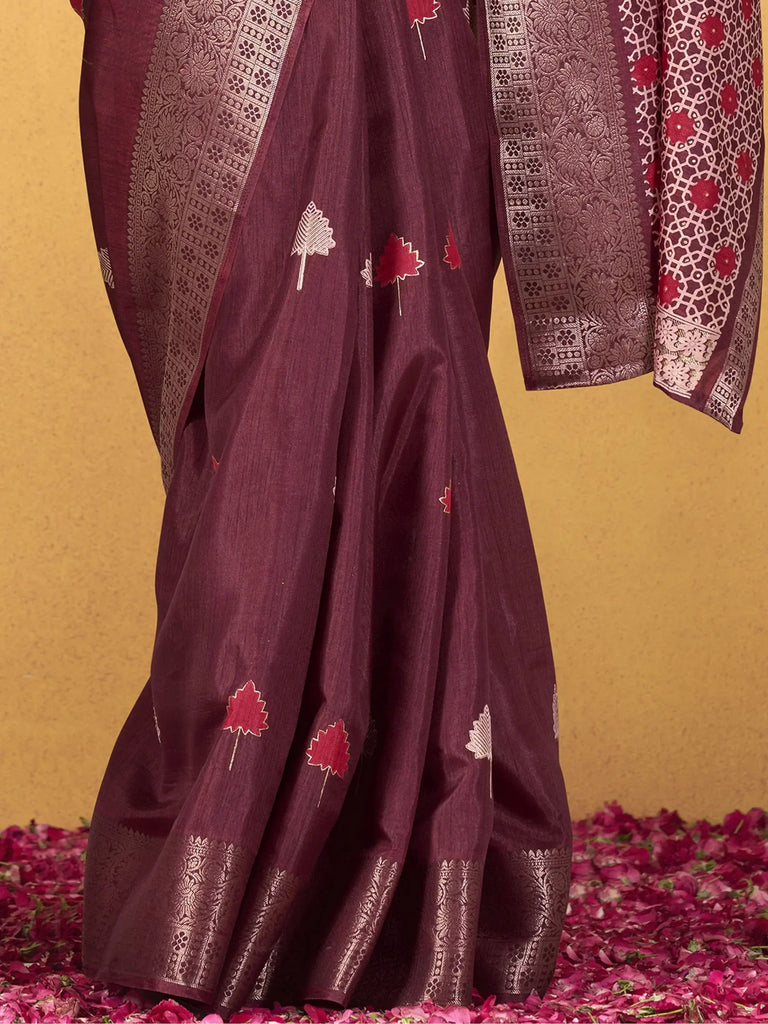 Lovely Maroon Printed Silk Festival Wear Saree With Blouse