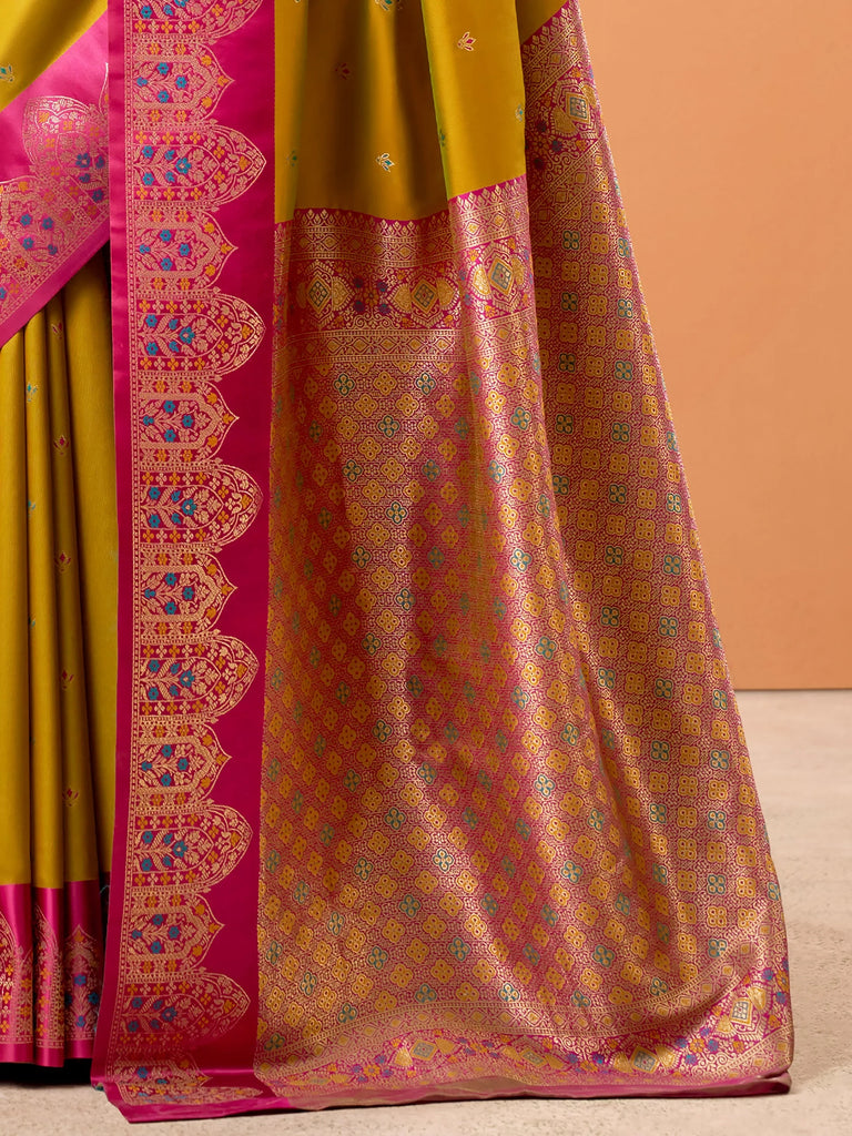 Amazing Yellow Zari Weaving Silk Engagement Wear Saree With Blouse