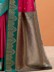 Beautiful Pink Zari Weaving Silk Wedding Wear Saree With Blouse
